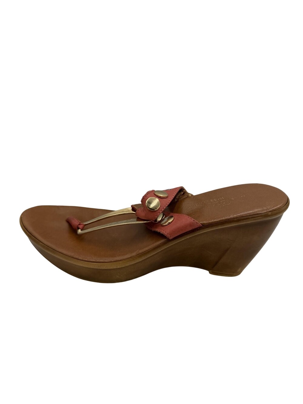 A. Giannetti Sandals Womens Size 8 Brown Leather Studded Wedge Thong Made Italy
